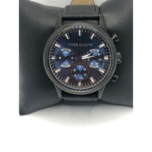 Vince Camuto Unisex Black Leather Digital Blue Dial Quartz Genuine Watch OP200